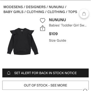 Nununu Girls Black Sweatshirt Size 3-4 retail $109